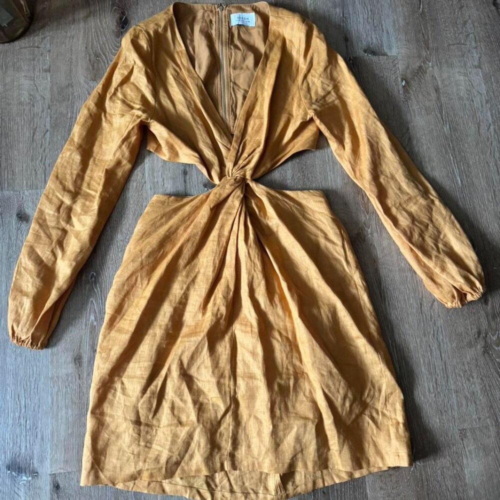 DISSH Mustard Yellow Tina Marigold‎ Linen Mini Dress Size 6